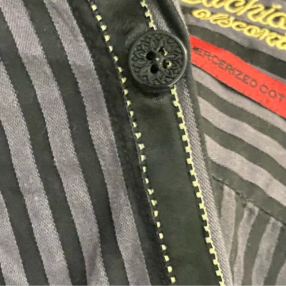 Luchiano Visconti Button Down Men’s 2XL Black & Grey Striped Long Sleeved Shirt - Picture 9 of 11